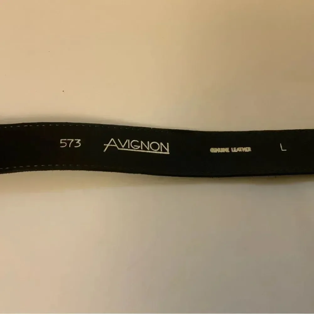 Avignon Vintage Black suede Leather Gold buckle Belt Size L